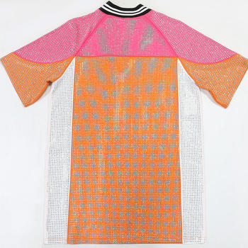 Sparkling Plus Size Rhinestone Mini Dress, Loose Fit, Contrast Color Accents