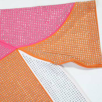 Sparkling Plus Size Rhinestone Mini Dress, Loose Fit, Contrast Color Accents