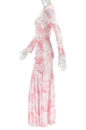 Vibrant Tie-Dye Slim Fit Maxi Dress with Shirring and Hollow Details