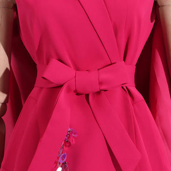 Elegant Sequined Belted Cape Waist Mini Dress for Dazzling Party Style