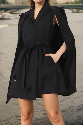 Elegant Sequined Belted Cape Waist Mini Dress for Dazzling Party Style