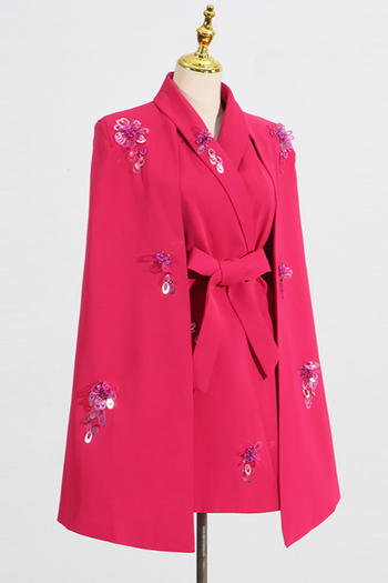 Elegant Sequined Belted Cape Waist Mini Dress for Dazzling Party Style