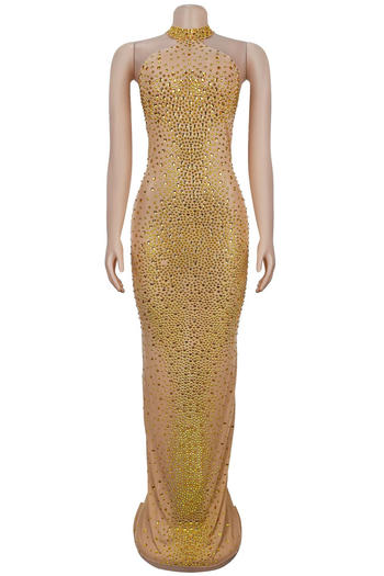 Dazzling Plus-Size Rhinestone Mesh Maxi Dress with Slit - Glamorous Evening Wear