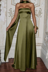 Elegant Non-Stretch Tube Maxi Dress with Scarf - Versatile Solid Colors