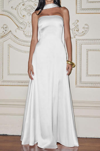 Elegant Non-Stretch Tube Maxi Dress with Scarf - Versatile Solid Colors