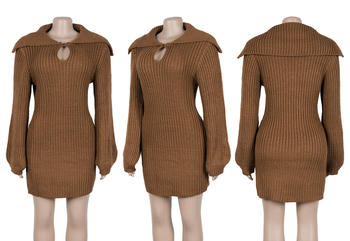 Comfortable Plus Size Stretch Knit Mini Dress with Lantern Sleeves