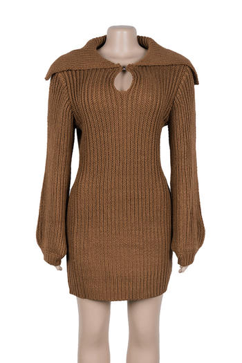 Comfortable Plus Size Stretch Knit Mini Dress with Lantern Sleeves
