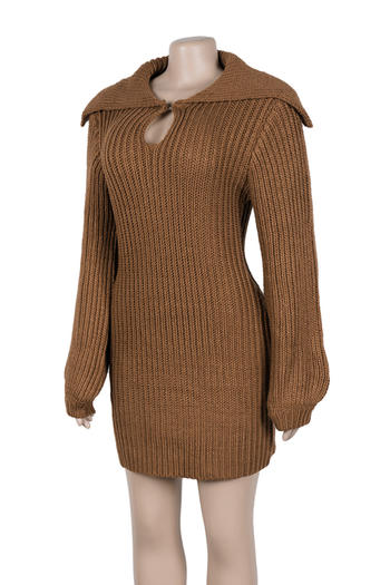 Comfortable Plus Size Stretch Knit Mini Dress with Lantern Sleeves