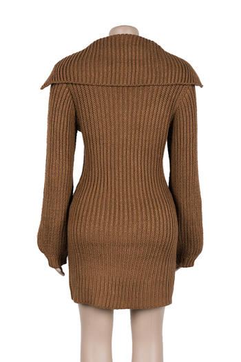 Comfortable Plus Size Stretch Knit Mini Dress with Lantern Sleeves