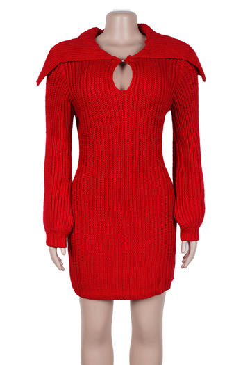 Comfortable Plus Size Stretch Knit Mini Dress with Lantern Sleeves