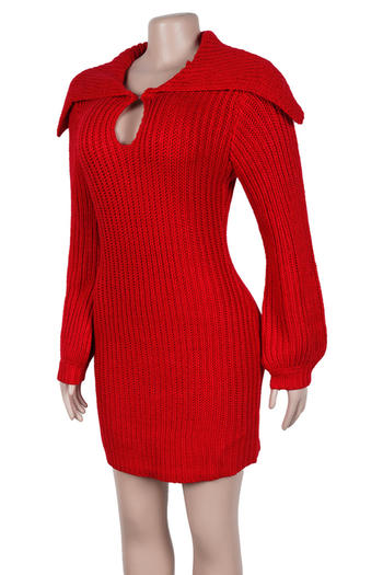 Comfortable Plus Size Stretch Knit Mini Dress with Lantern Sleeves