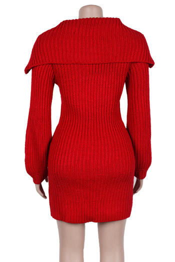 Comfortable Plus Size Stretch Knit Mini Dress with Lantern Sleeves