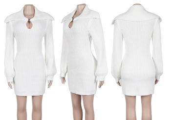 Comfortable Plus Size Stretch Knit Mini Dress with Lantern Sleeves