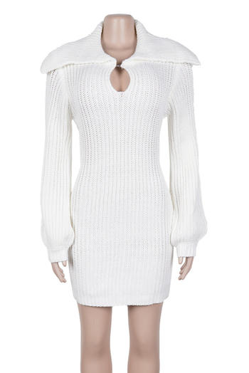 Comfortable Plus Size Stretch Knit Mini Dress with Lantern Sleeves