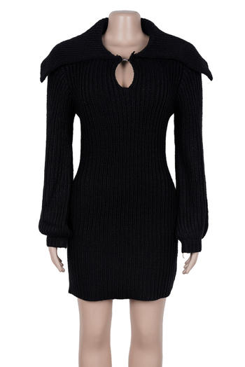 Comfortable Plus Size Stretch Knit Mini Dress with Lantern Sleeves