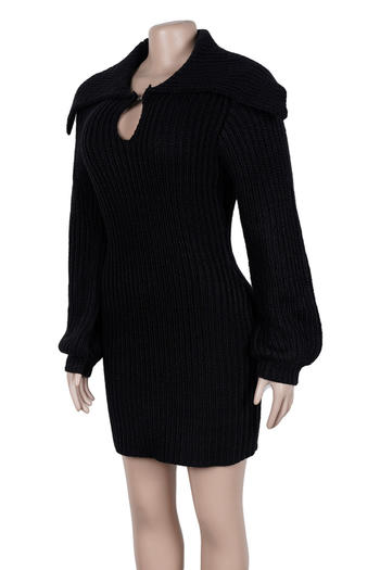 Comfortable Plus Size Stretch Knit Mini Dress with Lantern Sleeves