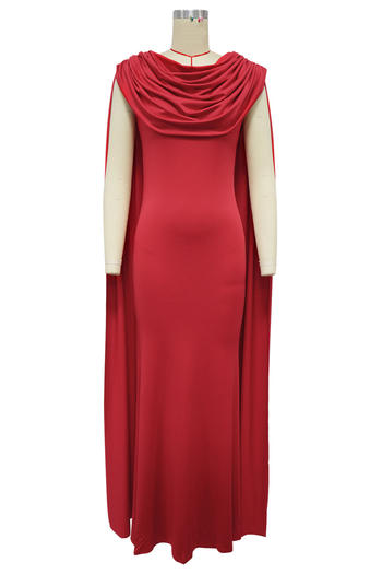 Elegant Plus-Size Pleated Backless Maxi Dress - Solid Color Stretch Fabric