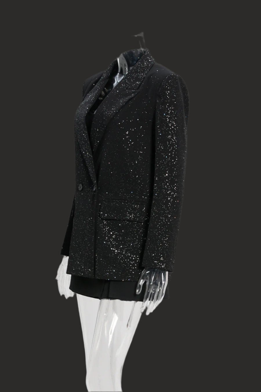 Rhinestone Specks Black Double Breasted Blazer