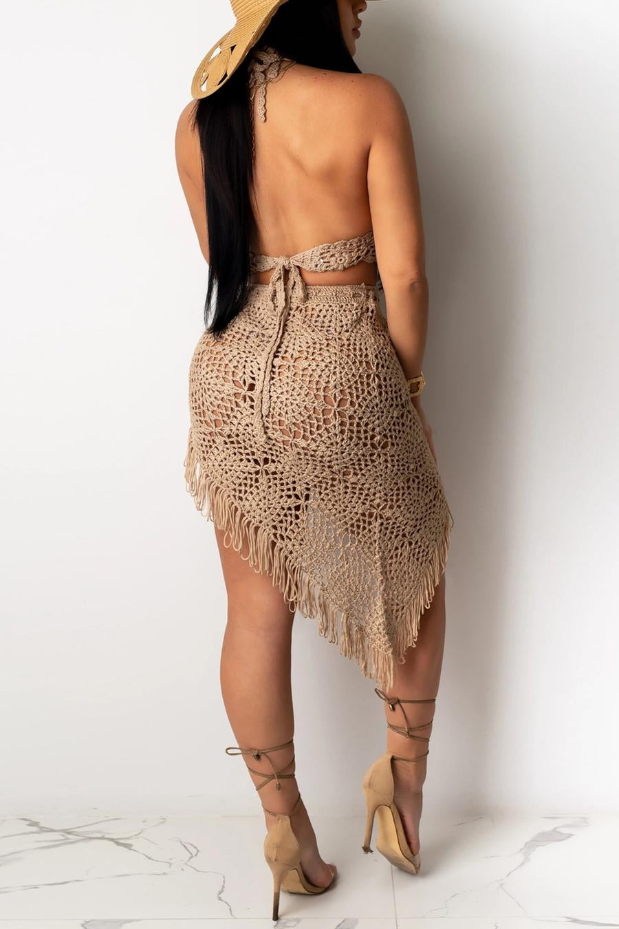 Sensational Knitted Beach Asymmetrical Mini Skirt Set