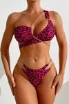 Leopard Print Padded One Shoulder Chain Bikini