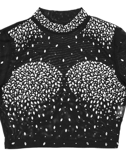 Photo Op Sheer Rhinestone Crop Top and Pants Set