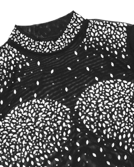 Photo Op Sheer Rhinestone Crop Top and Pants Set