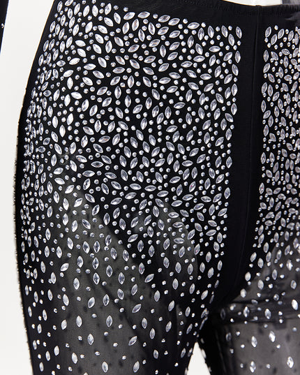 Photo Op Sheer Rhinestone Crop Top and Pants Set