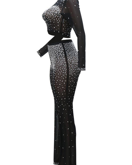 Photo Op Sheer Rhinestone Crop Top and Pants Set