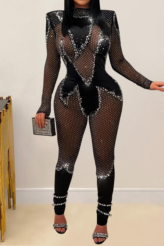 Crystal Illusion Mesh Rhinestone Jumpsuit
