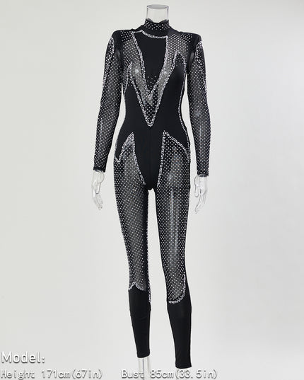 Crystal Illusion Mesh Rhinestone Jumpsuit