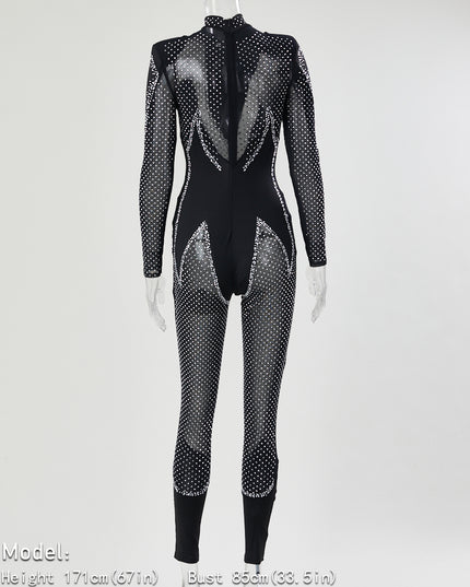 Crystal Illusion Mesh Rhinestone Jumpsuit