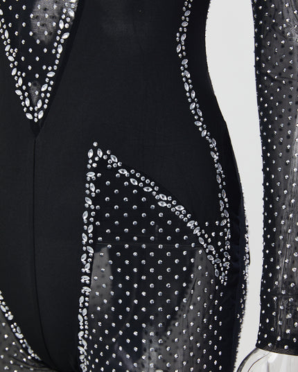 Crystal Illusion Mesh Rhinestone Jumpsuit