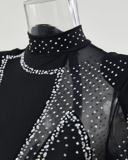 Crystal Illusion Mesh Rhinestone Jumpsuit