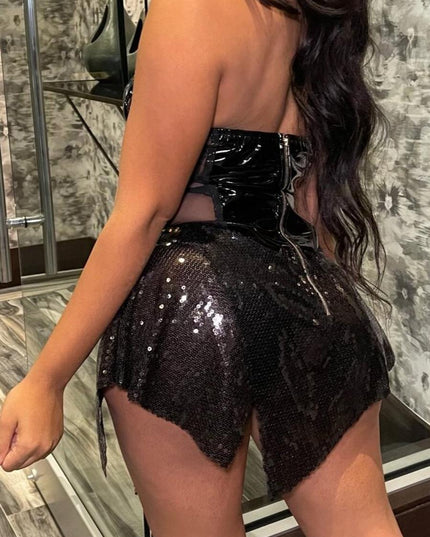 Sequin Decor Tube Top Skater Mini Dress