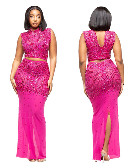 Embellished Curve-Hugging Two-Piece Maxi Skirt Set