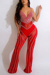 Stylish Rhinestone Deep V-Neck Plus Size Jumpsuit