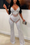 Stylish Rhinestone Deep V-Neck Plus Size Jumpsuit