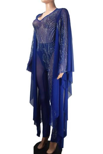Sparkling Rhinestone V-Neck Jumpsuit: Elegant Stretch Long Sleeve Evening Romper