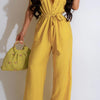 Short Sleeve Tie Belt Wide Leg Jumpsuit