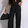 Short Sleeve Tie Belt Wide Leg Jumpsuit