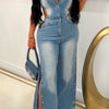 Side Cut-Out Snap Leg Denim Jumpsuit