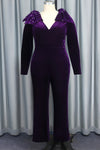 Sequin Bow Decor Velvet Jumpsuit S-4XL