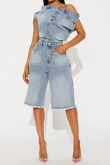 Chic Plus Size Off-Shoulder Denim Playsuit: Effortless Style & Comfort