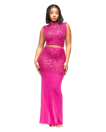 Embellished Curve-Hugging Two-Piece Maxi Skirt Set