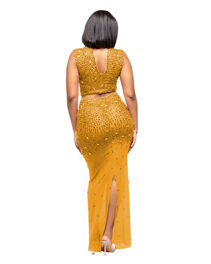 Embellished Curve-Hugging Two-Piece Maxi Skirt Set