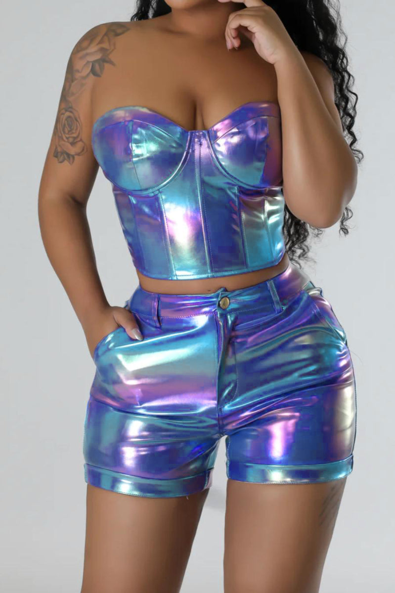 Holographic Tube Top Shorts Set (S-4XL)