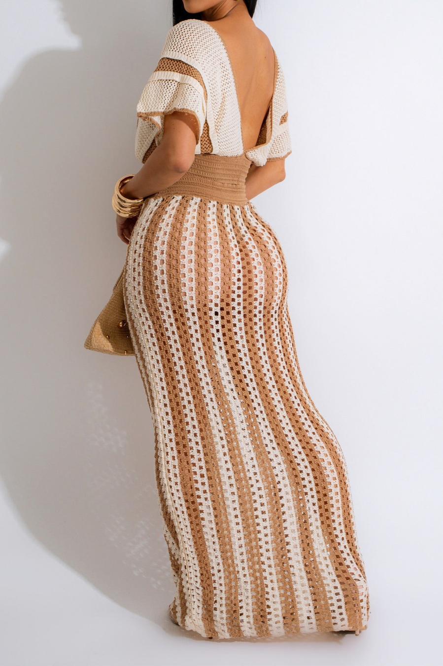 Knitted V-Neck Maxi Skirt Set