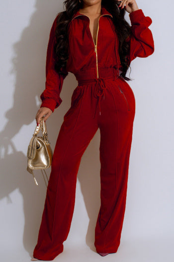 Casual Plus Size Velvet Jacket Pants Set