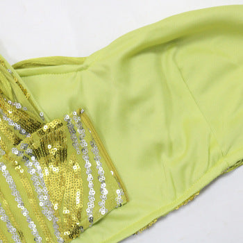 Stylish Plus Size Mesh Sequins Tank Top and Maxi Skirt Set