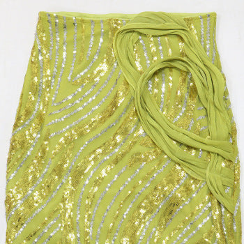 Stylish Plus Size Mesh Sequins Tank Top and Maxi Skirt Set